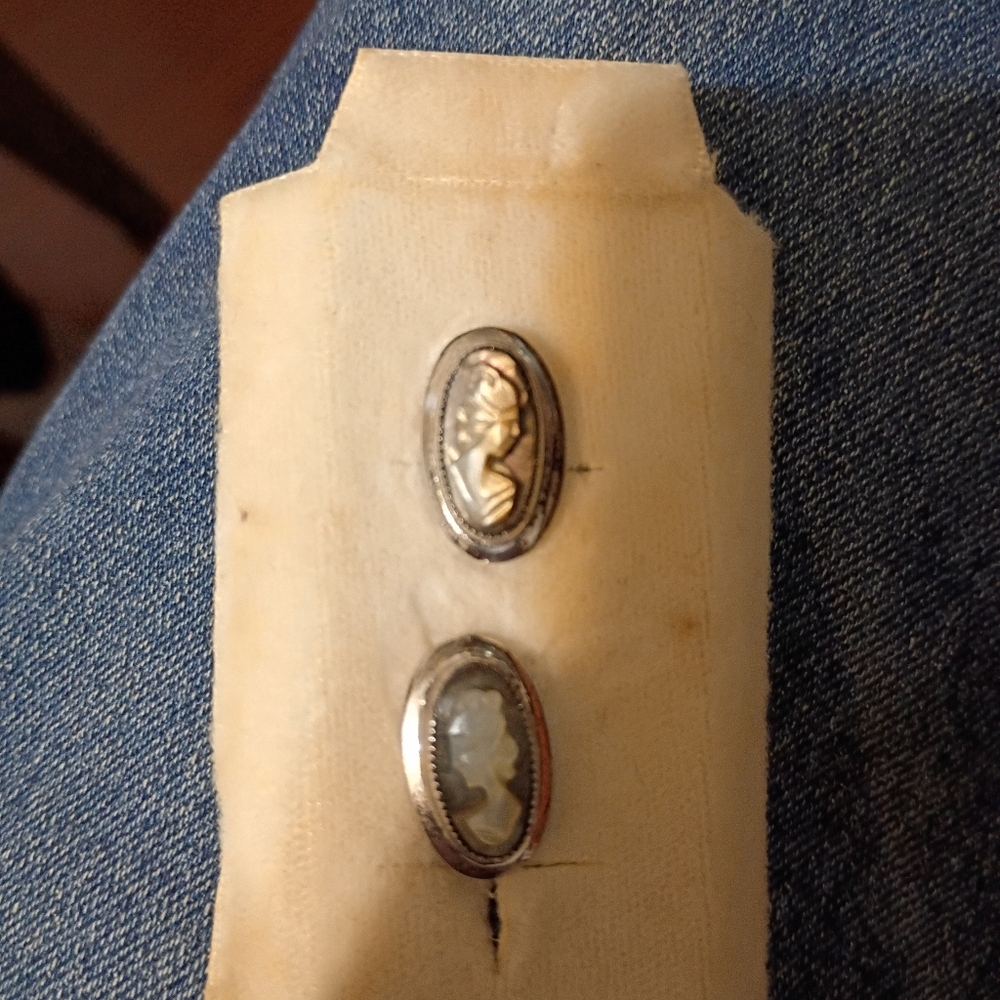 Vintage Sarah Coventry Sterling  Cream Cameo Screw back Earrings